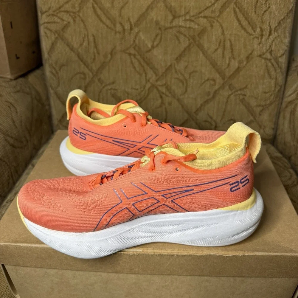 Asics Gel-Nimbus 25 Orange White 10128356 Women's Size 7 Running Shoes